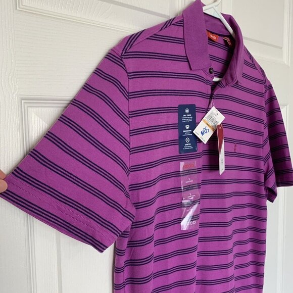IZOD Men’s Small Purple Black Striped Windward Cool Polo UPF 15 Shirt - Picture 2 of 10